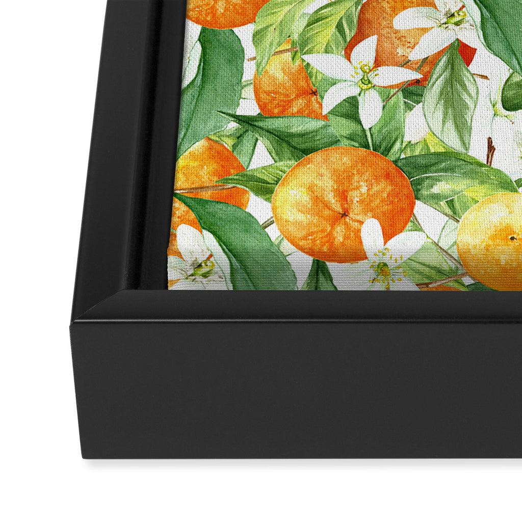 Festive, Oranges, Floral Prints, Orange and Green, Watercolor Framed Canvas Print Gallery Image 3