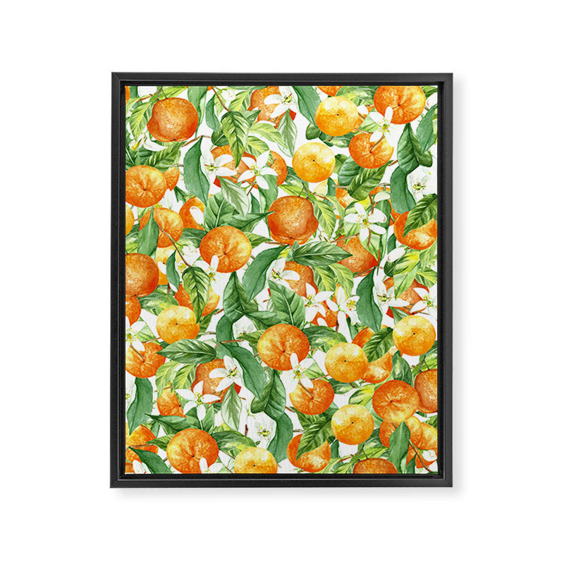 Festive, Oranges, Floral Prints, Orange and Green, Watercolor Framed Canvas Print Gallery Image 8