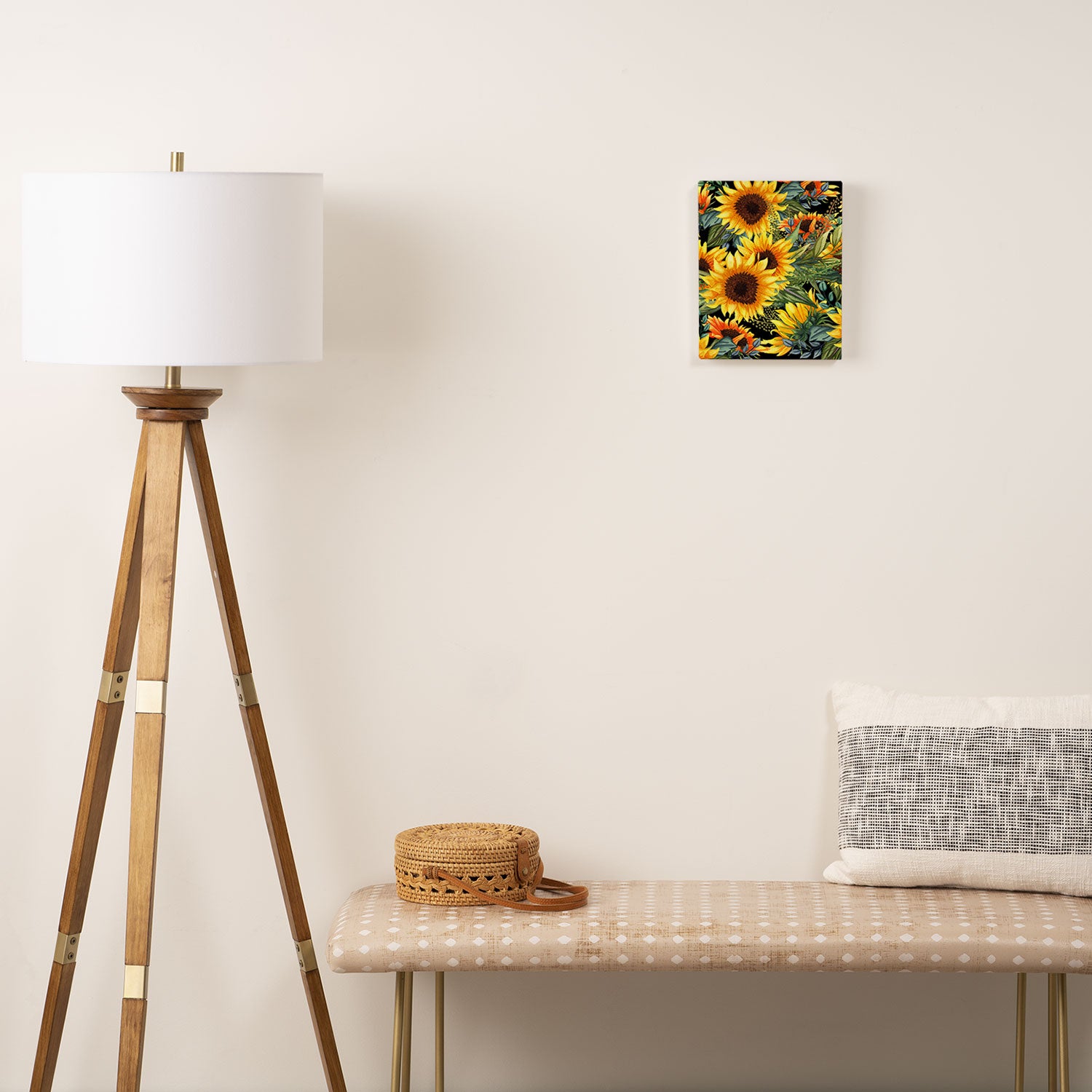 Festive, Sunflowers, Yellow and Green on Black Canvas Print Gallery Image 2