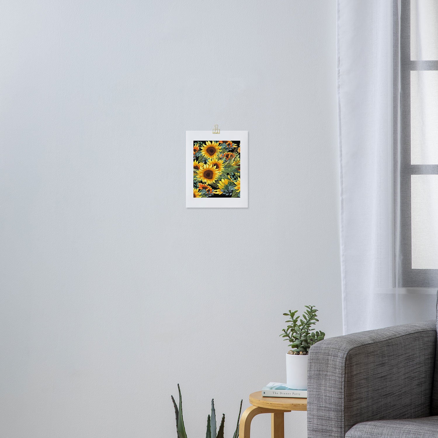 Festive, Sunflowers, Yellow and Green on Black Art Print Gallery Image 3