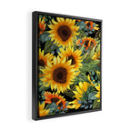Festive, Sunflowers, Yellow and Green on Black Framed Canvas Print Gallery Image 2