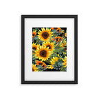 Festive, Sunflowers, Yellow and Green on Black Framed Art Print Gallery Image 6