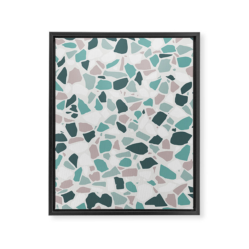 Festive, Terrazzo Mosaic Pattern, Teal, Green, Sage, Dusky Pink Framed Canvas Print Gallery Image 8