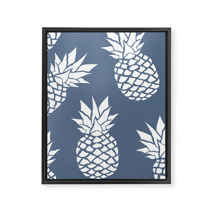 Festive, Tropical, Pineapples, Blue and White Framed Canvas Print Gallery Image 1