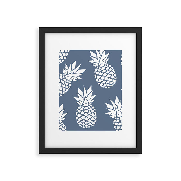 Festive, Tropical, Pineapples, Blue and White Framed Art Print Gallery Image 1