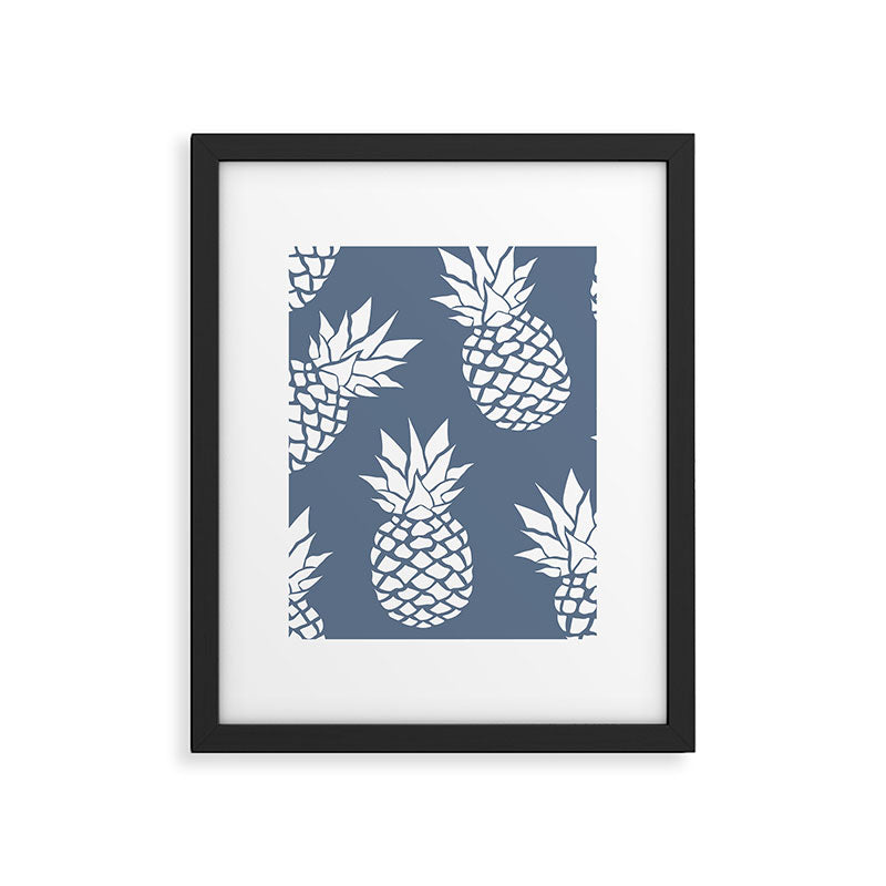 Festive, Tropical, Pineapples, Blue and White Framed Art Print Gallery Image 6