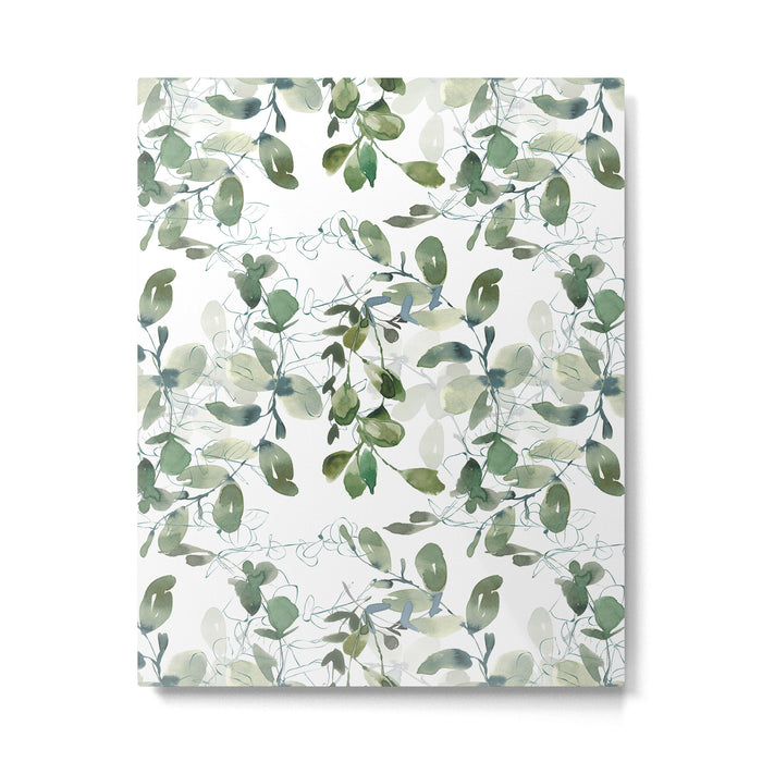 Festive, Watercolor, Leaves Print, White and Green Metal Print Gallery Image 1