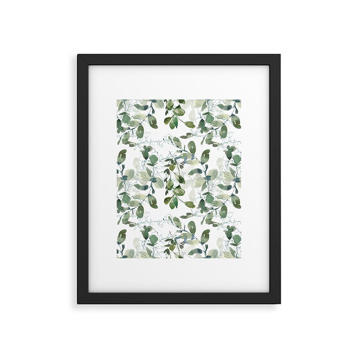 Festive, Watercolor, Leaves Print, White and Green Framed Art Print Gallery Image 1