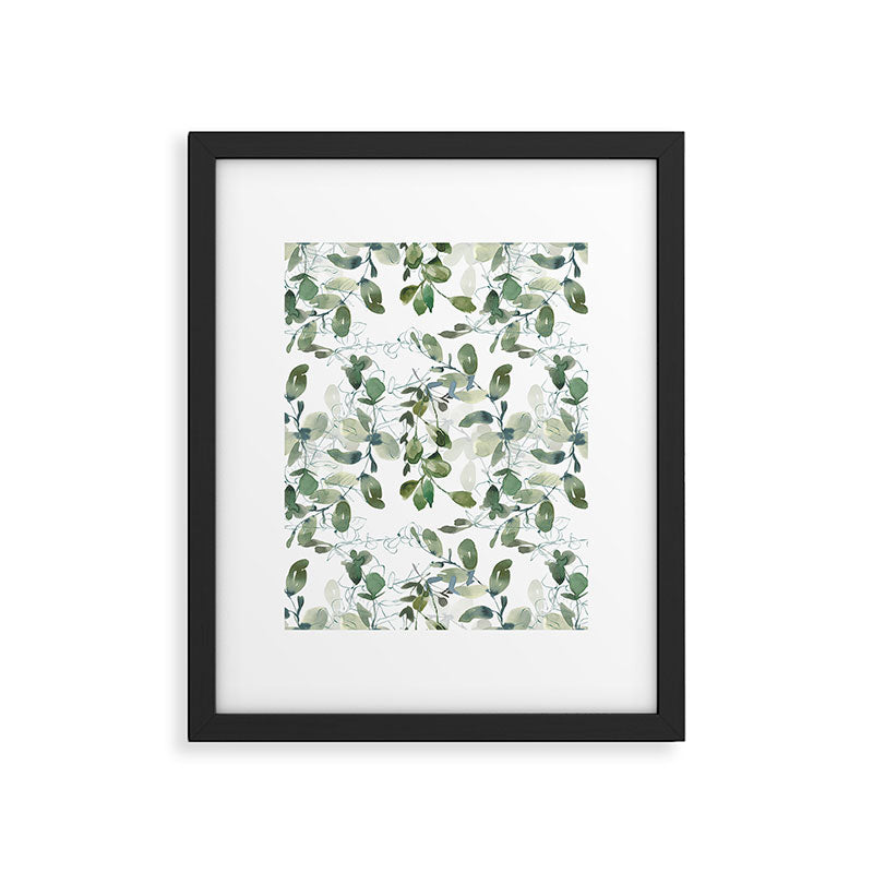 Festive, Watercolor, Leaves Print, White and Green Framed Art Print Gallery Image 6