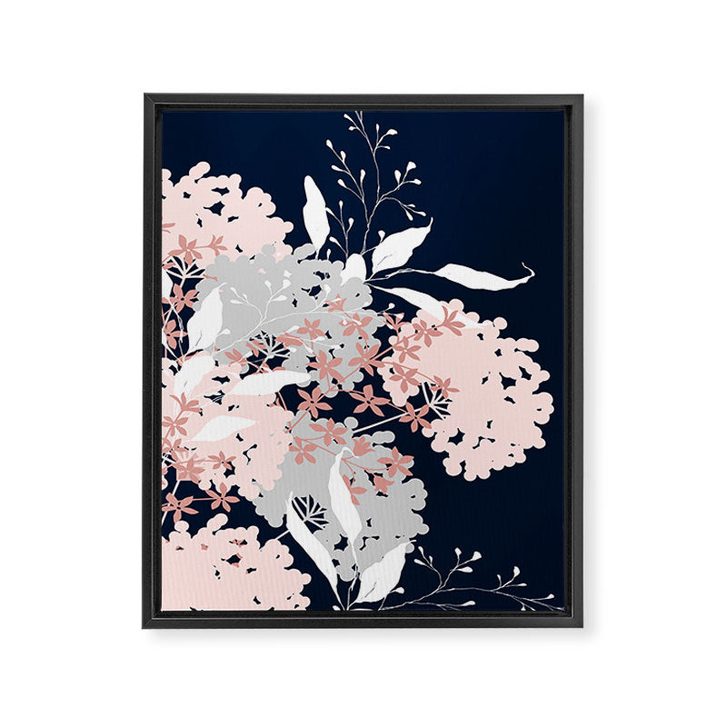 Festive, Wildflowers, Floral Print, Navy Blue and Pink Framed Canvas Print Gallery Image 8