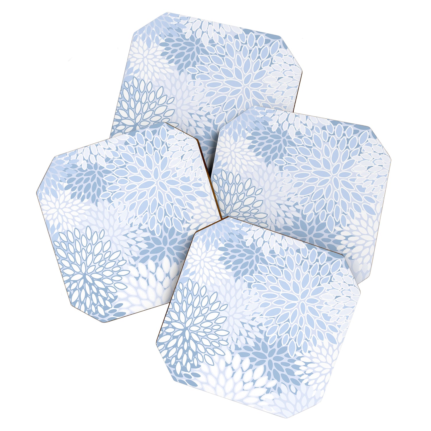 Festive, Winter, Floral Prints, Soft Blue and White Coaster Gallery Image 1