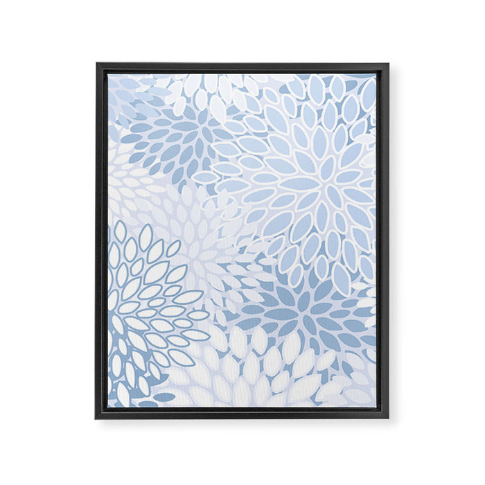 Festive, Winter, Floral Prints, Soft Blue and White Framed Canvas Print Gallery Image 1