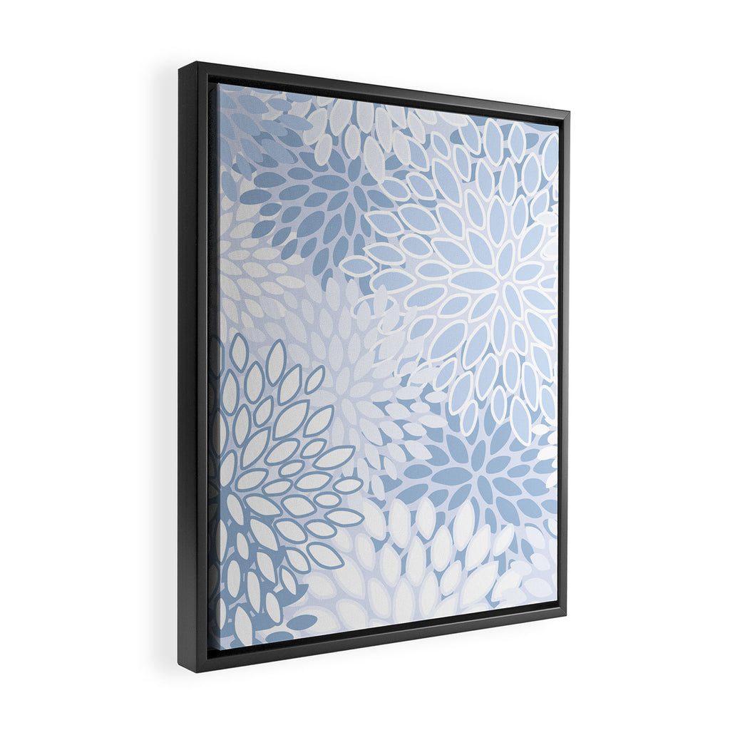 Festive, Winter, Floral Prints, Soft Blue and White Framed Canvas Print Gallery Image 2