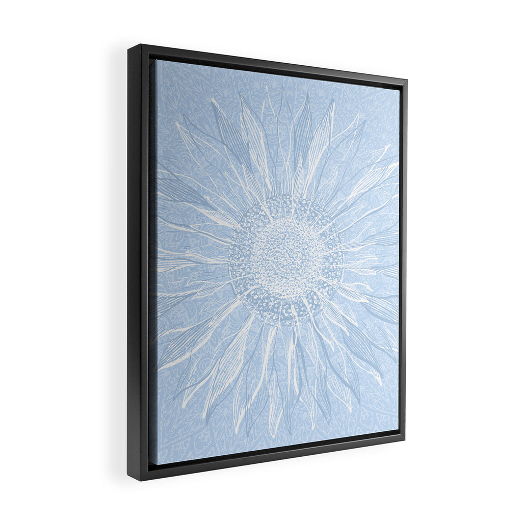 Festive, Winter, Mandala, Snowflake, Sky Blue Framed Canvas Print Gallery Image 2