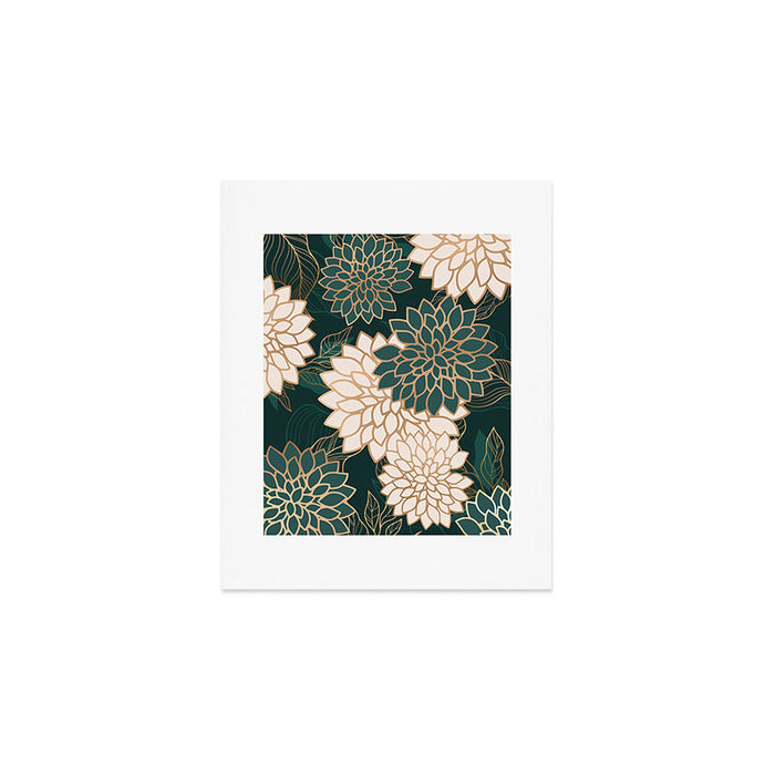 Floral Aesthetic in Dark Teal Green, Ivory and Gold Art Print Gallery Image 1
