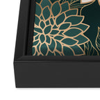 Floral Aesthetic in Dark Teal Green, Ivory and Gold Framed Canvas Print Gallery Image 3