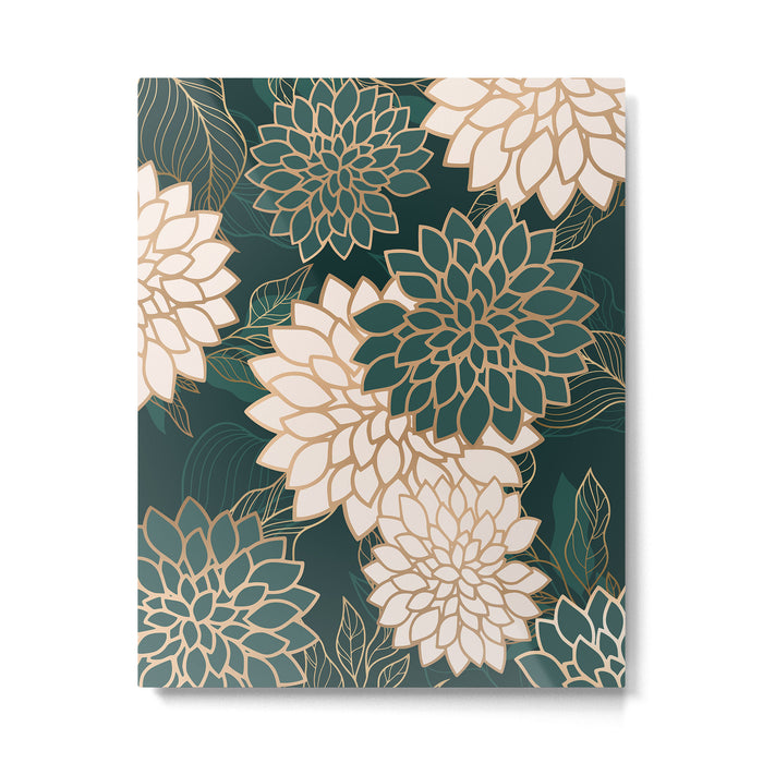Floral Aesthetic in Dark Teal Green, Ivory and Gold Metal Print Gallery Image 1