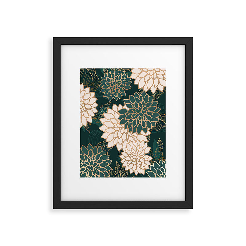 Floral Aesthetic in Dark Teal Green, Ivory and Gold Framed Art Print Gallery Image 6
