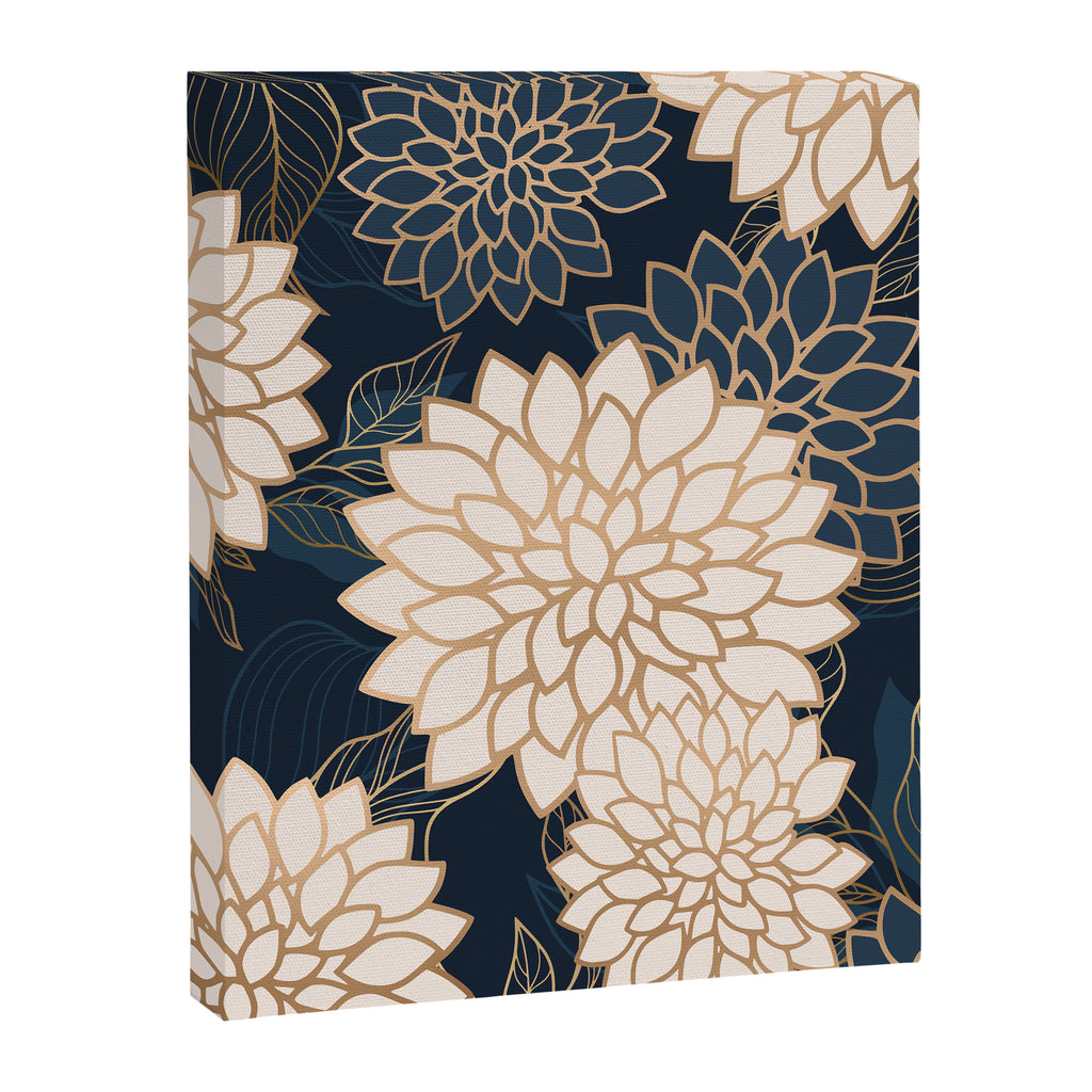 Floral Aesthetic in Navy, Blue, Ivory and Gold Canvas Print Gallery Image 8