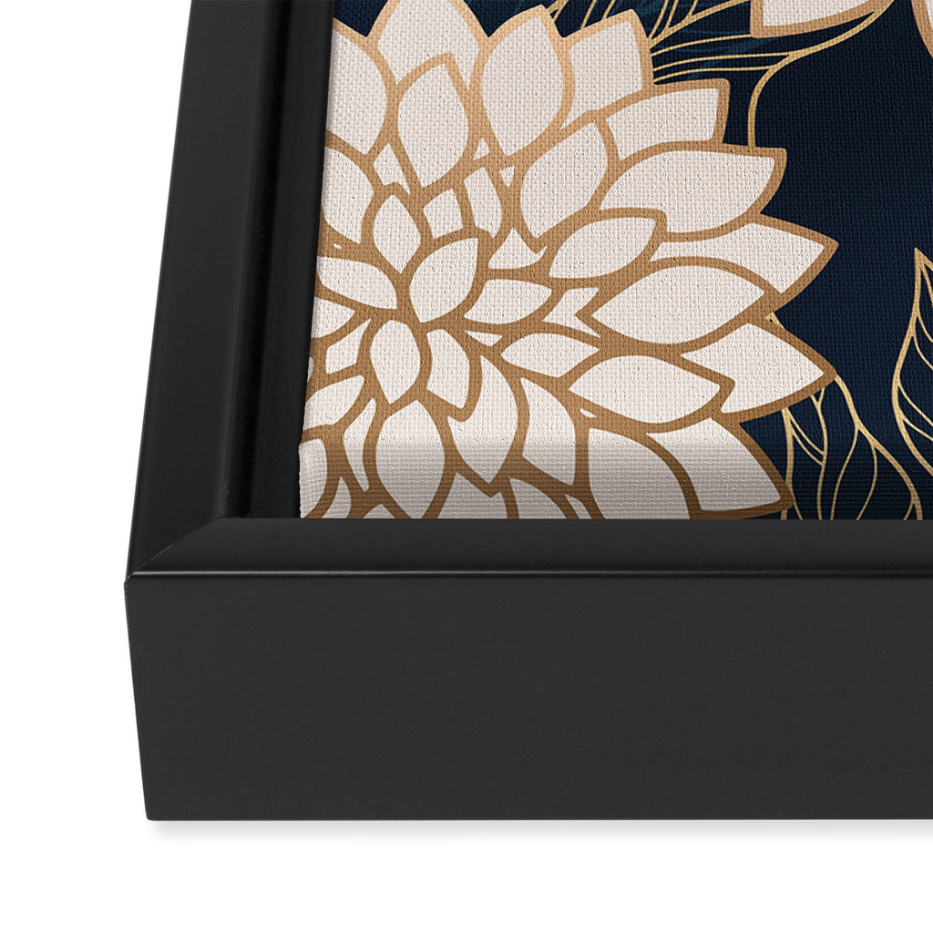 Floral Aesthetic in Navy, Blue, Ivory and Gold Framed Canvas Print Gallery Image 3