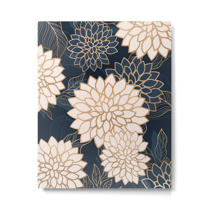 Floral Aesthetic in Navy, Blue, Ivory and Gold Metal Print Gallery Image 1