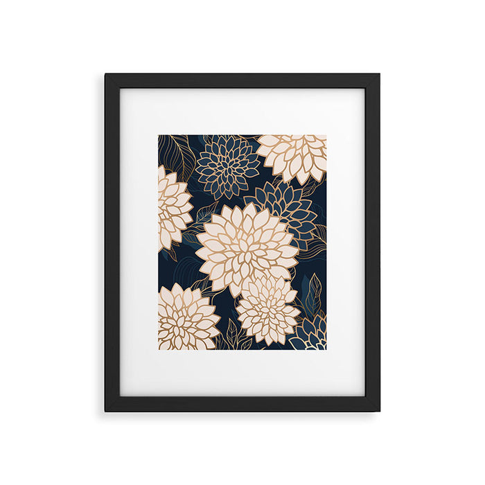 Floral Aesthetic in Navy, Blue, Ivory and Gold Framed Art Print Gallery Image 1