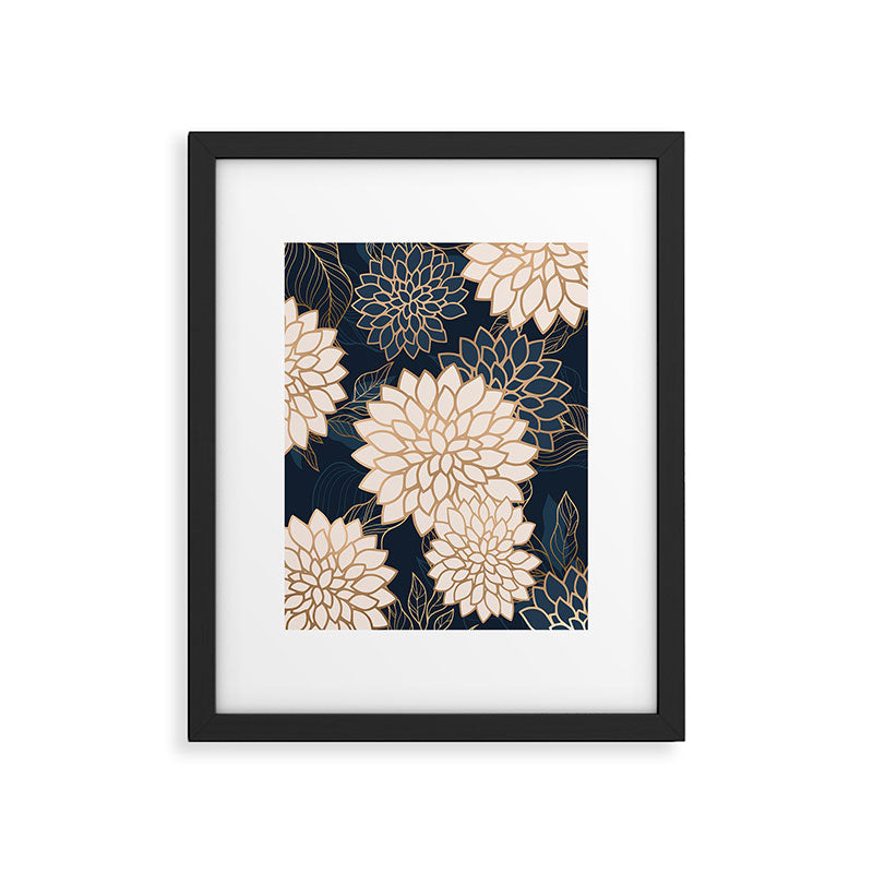 Floral Aesthetic in Navy, Blue, Ivory and Gold Framed Art Print Gallery Image 6