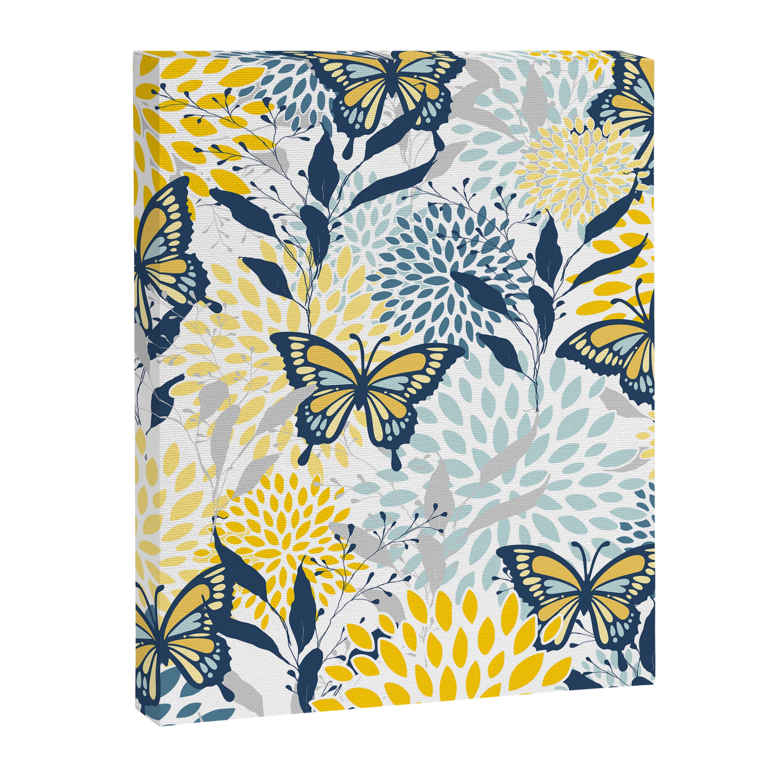 Floral and Butterflies Print, Blue and Yellow Canvas Print Gallery Image 8