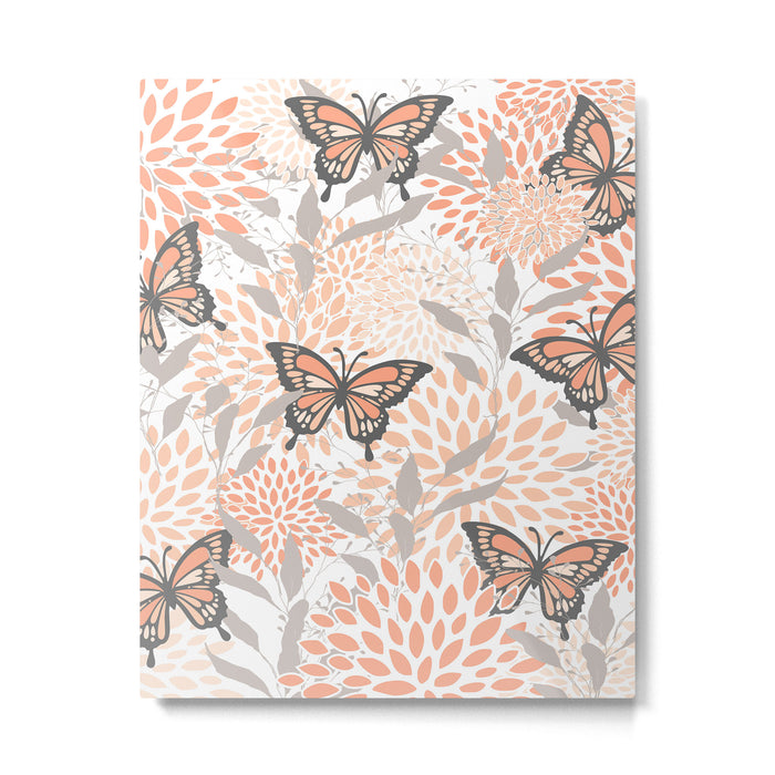 Floral and Butterflies Print, Gray, Coral, Peach Metal Print Gallery Image 1