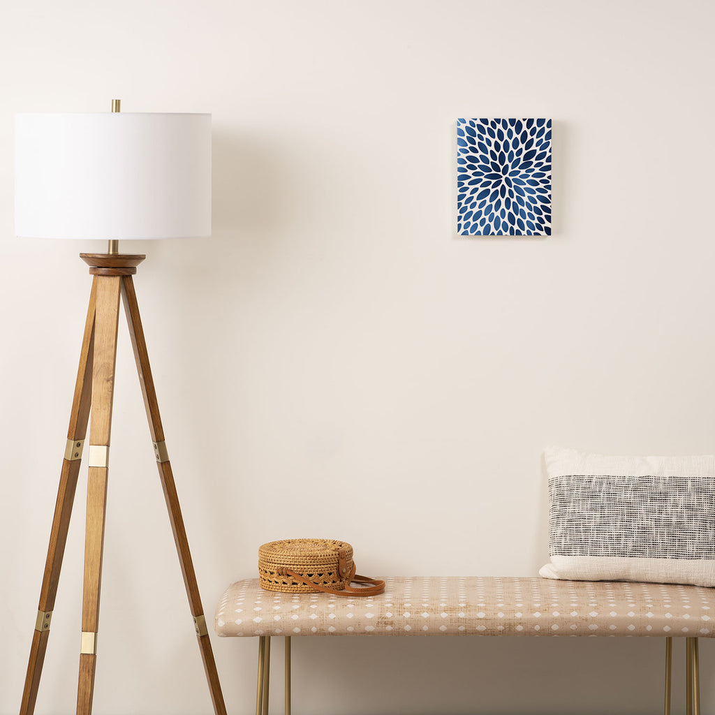 Floral Bloom, Dark Blue on White Canvas Print Gallery Image 2