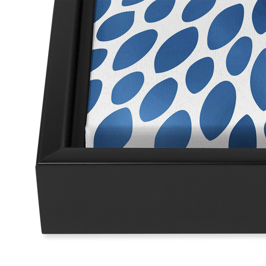 Floral Bloom, Dark Blue on White Framed Canvas Print Gallery Image 3