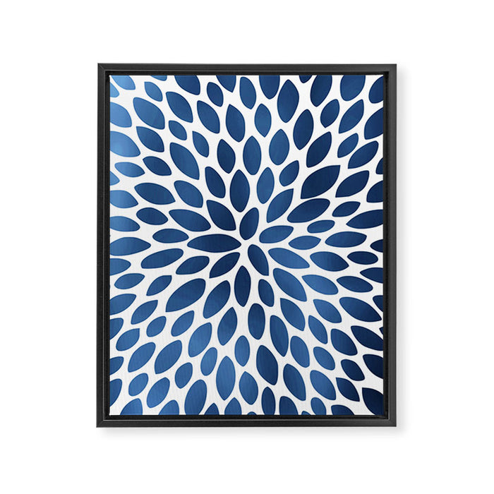 Floral Bloom, Dark Blue on White Framed Canvas Print Gallery Image 1