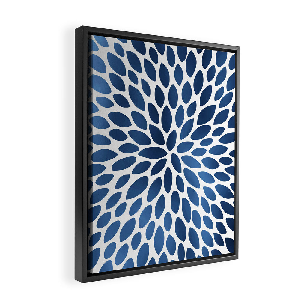 Floral Bloom, Dark Blue on White Framed Canvas Print Gallery Image 2