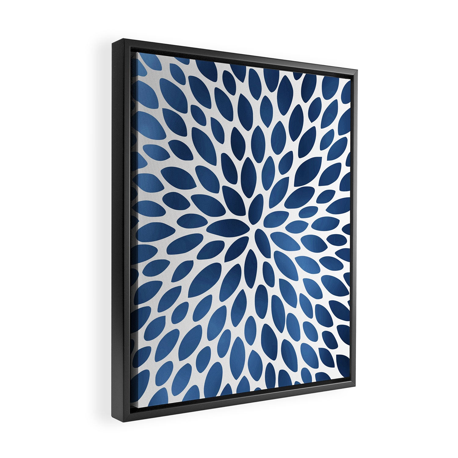 Floral Bloom, Dark Blue on White Framed Canvas Print Gallery Image 2