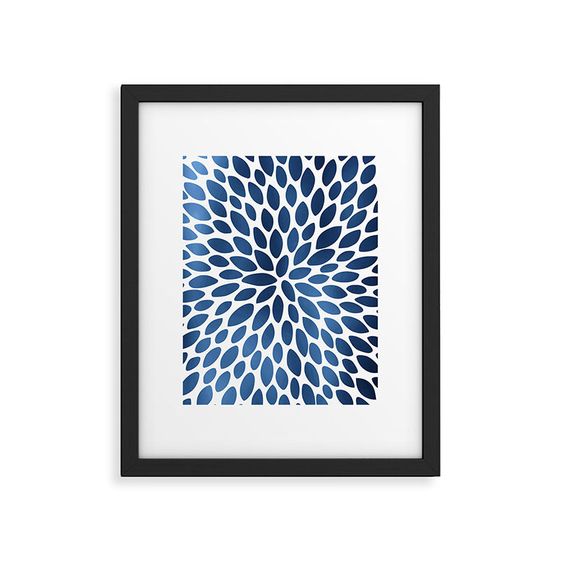Floral Bloom, Dark Blue on White Framed Art Print Gallery Image 6
