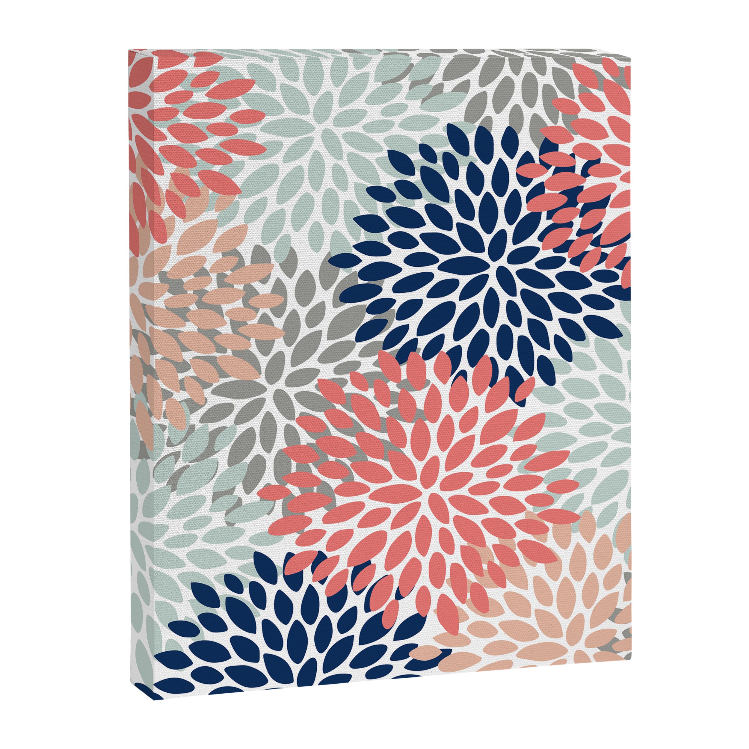 Floral Bloom Print, Living Coral, Pale Aqua Blue, Gray, Navy Canvas Print Gallery Image 8