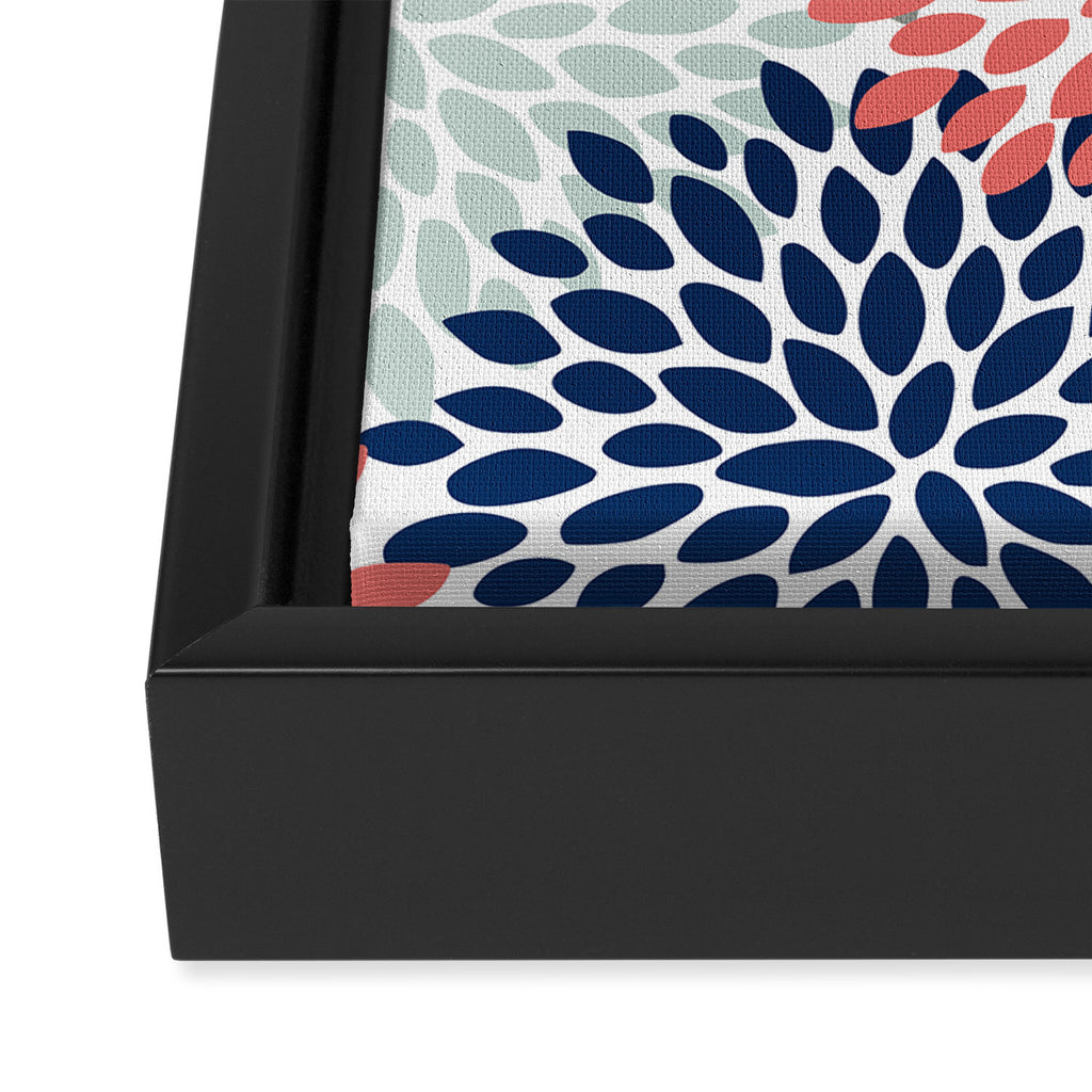 Floral Bloom Print, Living Coral, Pale Aqua Blue, Gray, Navy Framed Canvas Print Gallery Image 3