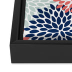 Floral Bloom Print, Living Coral, Pale Aqua Blue, Gray, Navy Framed Canvas Print Gallery Image 3