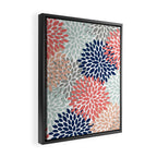 Floral Bloom Print, Living Coral, Pale Aqua Blue, Gray, Navy Framed Canvas Print Gallery Image 2