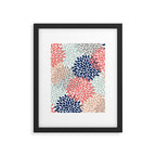 Floral Bloom Print, Living Coral, Pale Aqua Blue, Gray, Navy Framed Art Print Gallery Image 4