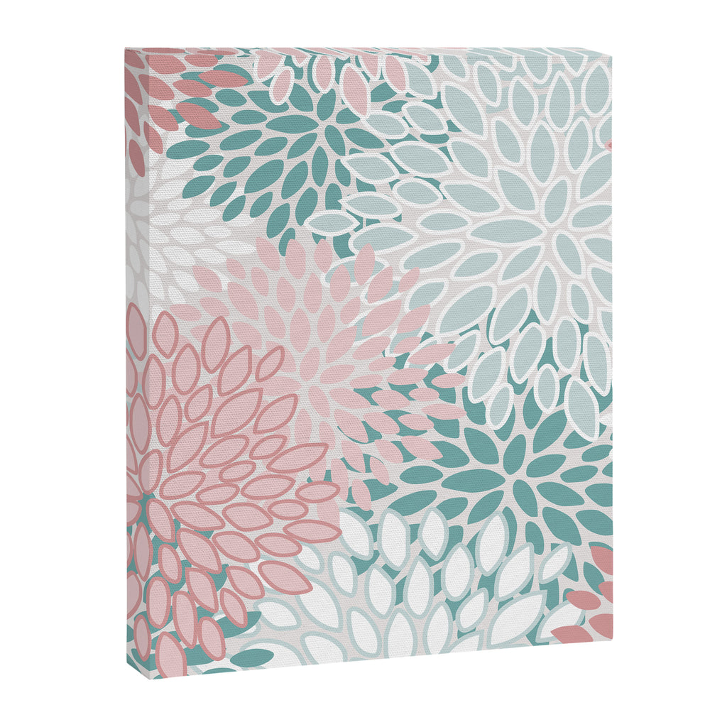 Floral Bloom, Teal, Green, Pink and White Canvas Print Gallery Image 8