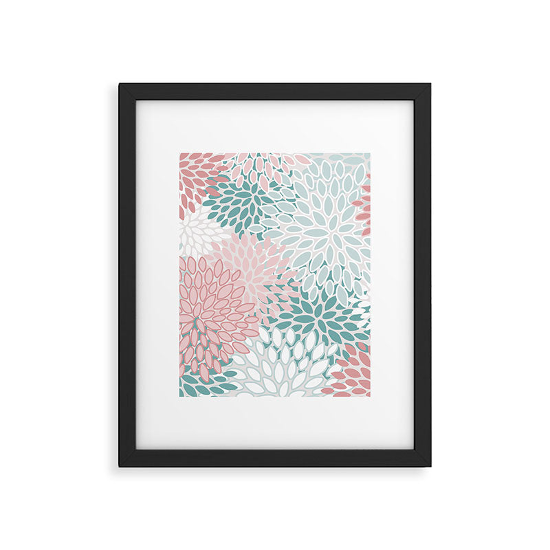 Floral Bloom, Teal, Green, Pink and White Framed Art Print Gallery Image 6