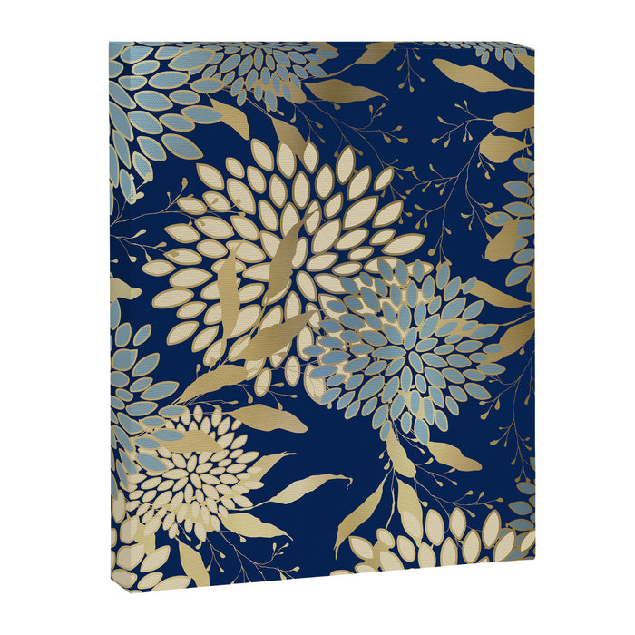 Floral Blooms and Leave, Blue, Navy, Gold, Cream Canvas Print Gallery Image 1