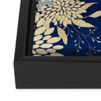 Floral Blooms and Leave, Blue, Navy, Gold, Cream Framed Canvas Print Gallery Image 3