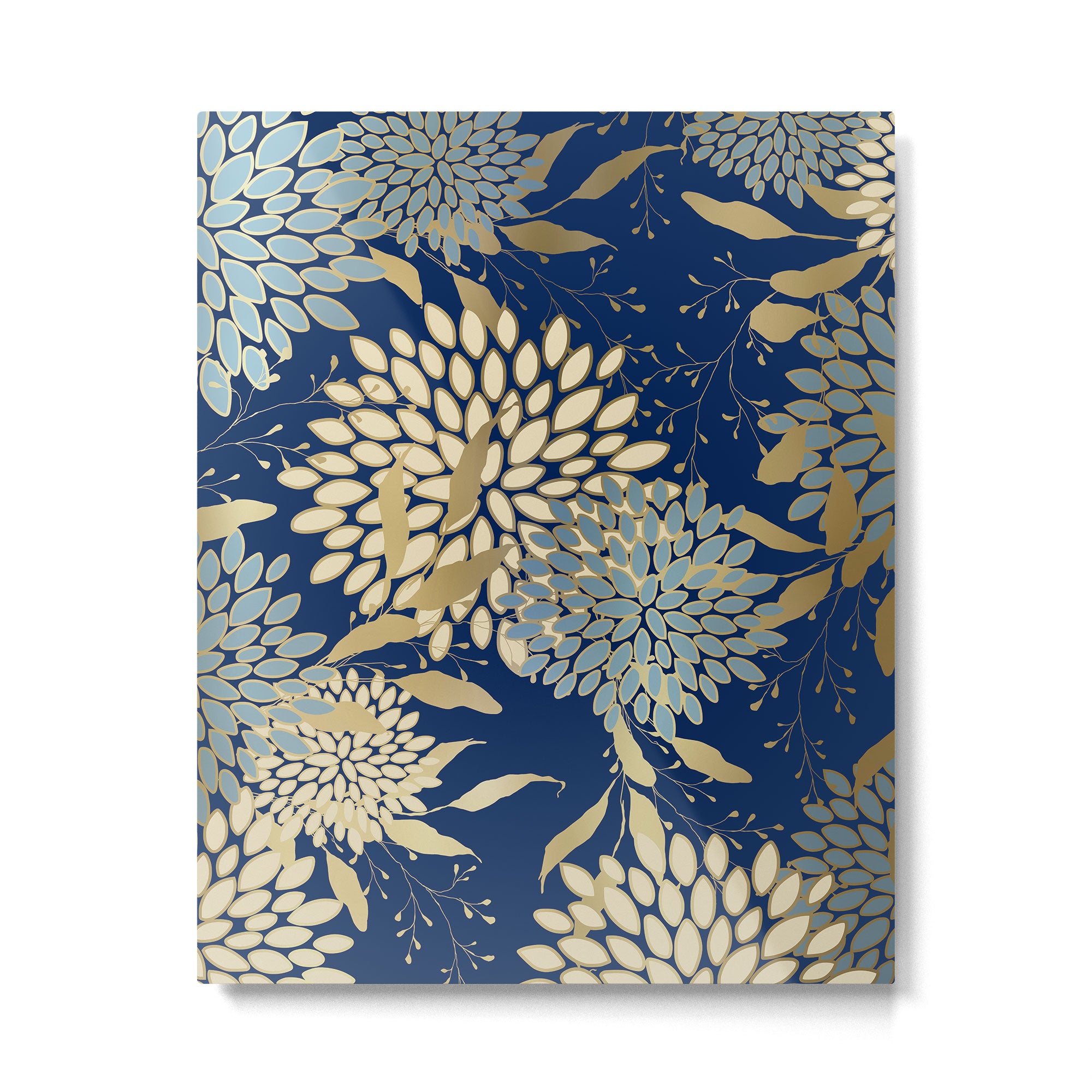 Floral Blooms and Leave, Blue, Navy, Gold, Cream Metal Print Gallery Image 6