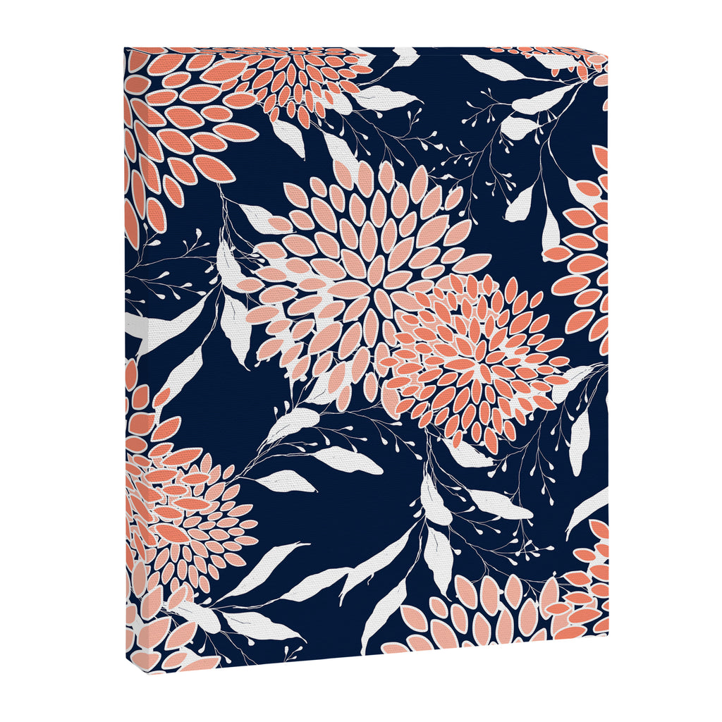 Floral Blooms and Leaves, Navy, Coral and White Canvas Print Gallery Image 8