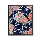 Floral Blooms and Leaves, Navy, Coral and White Framed Canvas Print Gallery Image 8