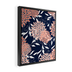 Floral Blooms and Leaves, Navy, Coral and White Framed Canvas Print Gallery Image 2
