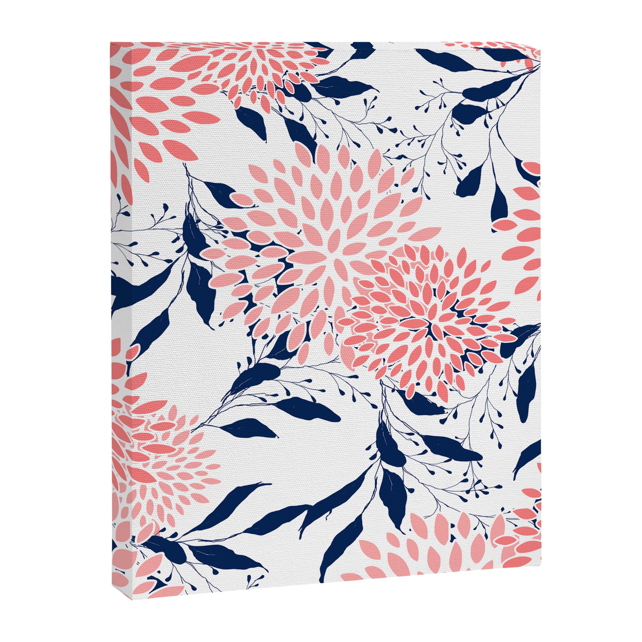 Floral Blooms and Leaves, Navy Blue, Pink and White Canvas Print Gallery Image 8