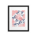 Floral Blooms and Leaves, Navy Blue, Pink and White Framed Art Print Gallery Image 6